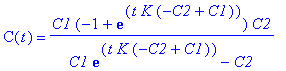 C(t) = C1*(-1+exp(t*K*(-C2+C1)))*C2/(C1*exp(t*K*(-C2+C1))-C2)